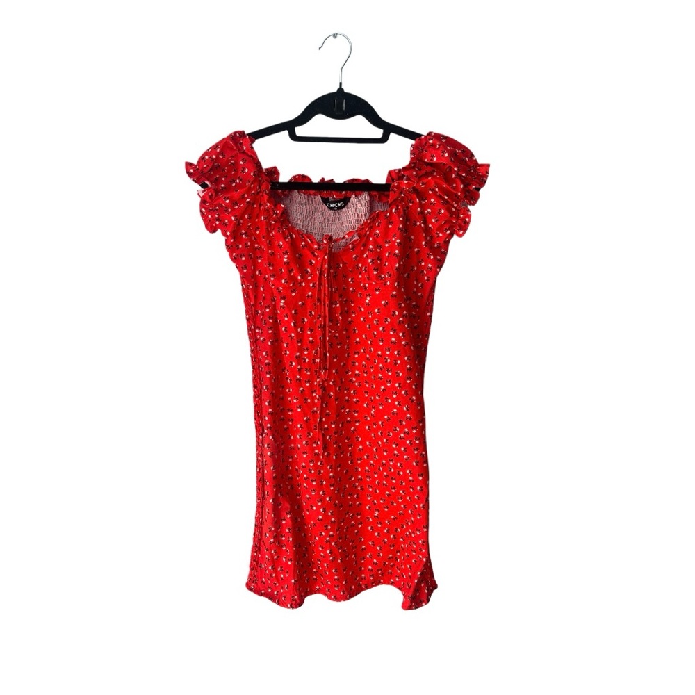 Red flora print summer dress